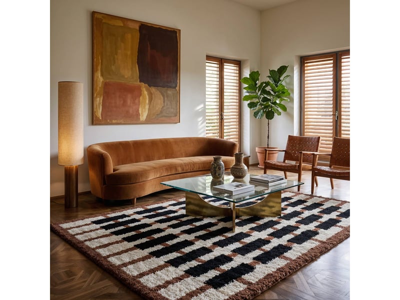  Tapis intérieur motif géométrique crème. Terracotta et noir 120 x 170cm - juno  - Conforama D