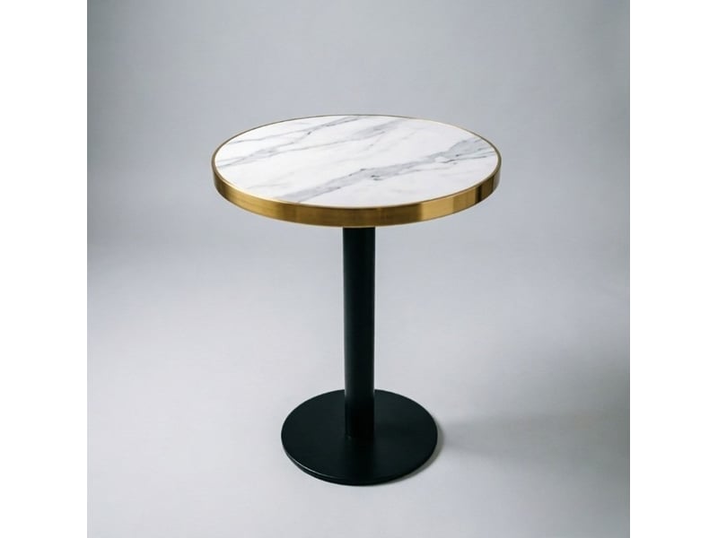  Table basse ronde avec base stable et plateau aspect marbre, style moderne, pour salon, en mdf, blanc, 75 × 71 × 23 cm  - Conforama A