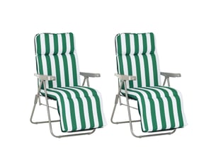 Chaises longues de jardin, lot de 2, pliables avec coussins, 60 x 75 x 102 cm, acier, vert et blanc