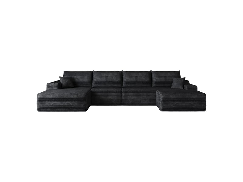  Canapé modulable d’angle en mousse 340 cm, méridienne en l, velours côtelé, assise profonde – noir IKSETERA TRADING LTD - Conforama A