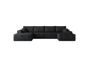 Canapé modulable d’angle en mousse 340 cm, méridienne en l, velours côtelé, assise profonde – noir