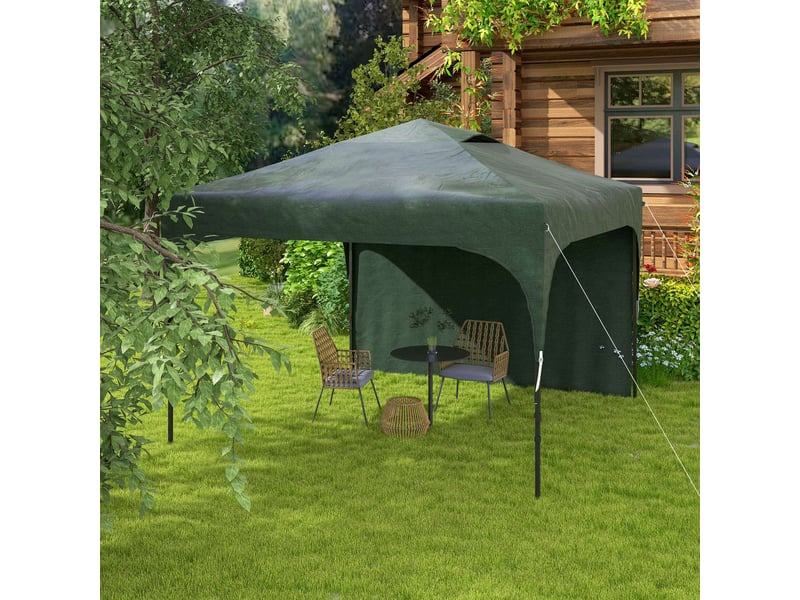  Gazebo de jardin 3x3m avec hauteur réglable, 1 paroi latérale étanche, 4 sacs de sable et sac de transport (vert)  - Conforama D