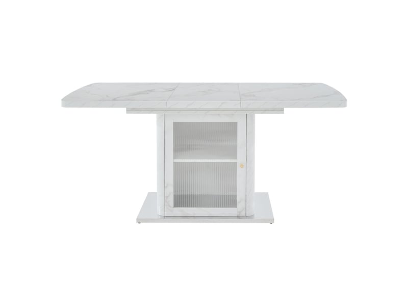  Table basse 120x160, plateau effet marbre blanc, table basse salon, plateau extensible, rangement intégré, piètement métal, portes verre  - Conforama A