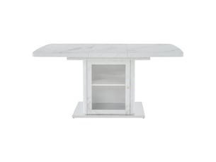 Table basse 120x160, plateau effet marbre blanc, table basse salon, plateau extensible, rangement intégré, piètement métal, portes verre