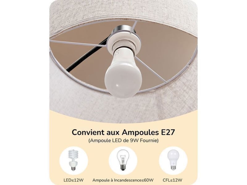  Lampadaire arc noir beige hauteur reglagee 143 176 cm tete orientable 180 350 telecommande et pedale variateur 0 100 370618_AACKG61997_6_DROPFR - Conforama E