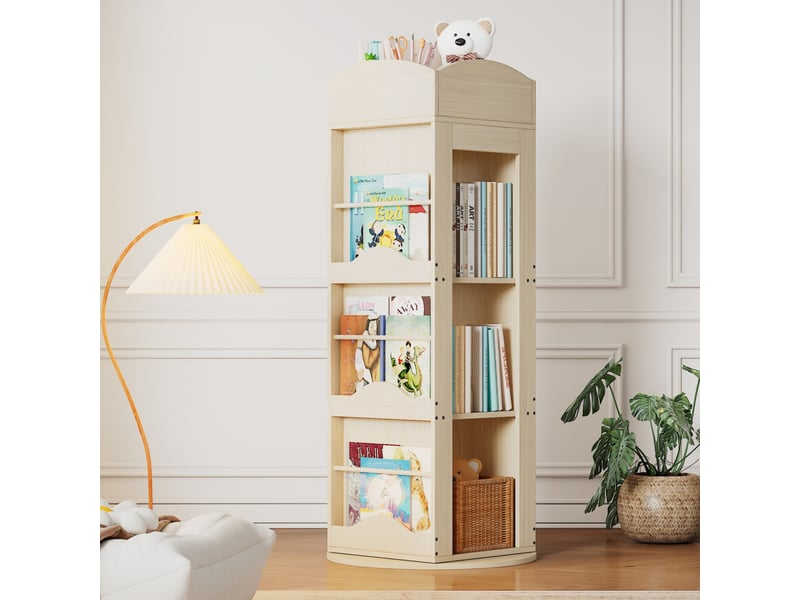  Bibliothèque pivotante 360° avec 4 niveaux et rangements ouverts pour chambre d'enfant en mdf naturel, 63 × 63 × 142 cm  - Conforama C