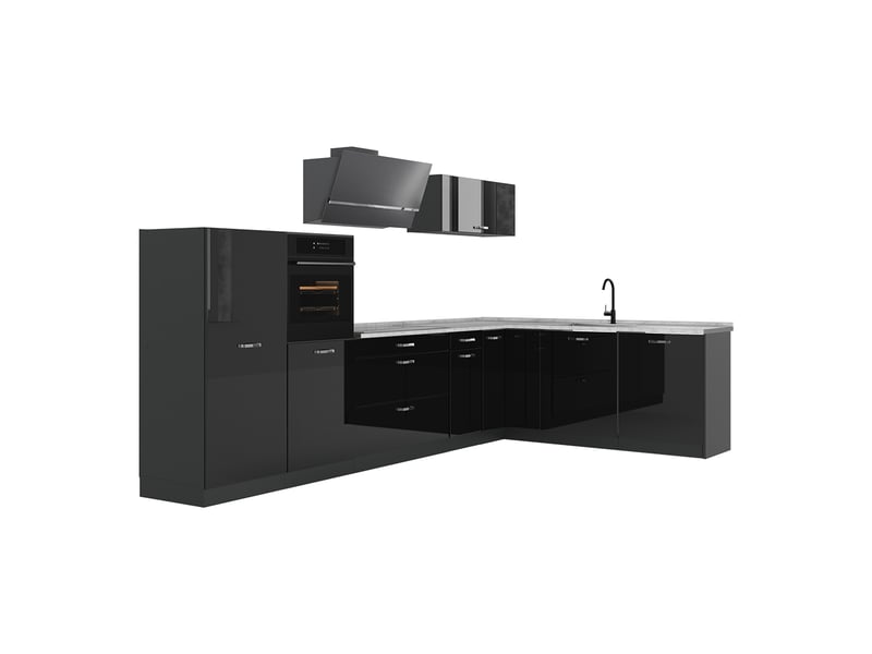  Vicco cuisine en angle, noir haute brillanceanthracite, 347 x cm plan de travail marbre  - Conforama A