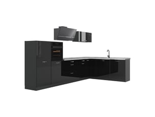 Vicco cuisine en angle, noir haute brillanceanthracite, 347 x cm plan de travail marbre