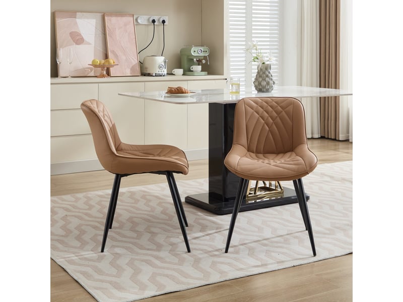 Lot de 2 chaises de salle à manger - 50x47x77cm - chaises capitonnées en tissu rembourré pieds métal noir - marron - Conforama B