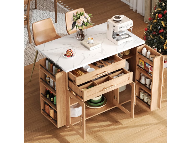 Desserte de cuisine 120x45x90 cm plateau rabattable mdf naturel - Conforama B