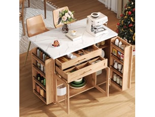 Desserte de cuisine 120x45x90 cm plateau rabattable mdf naturel