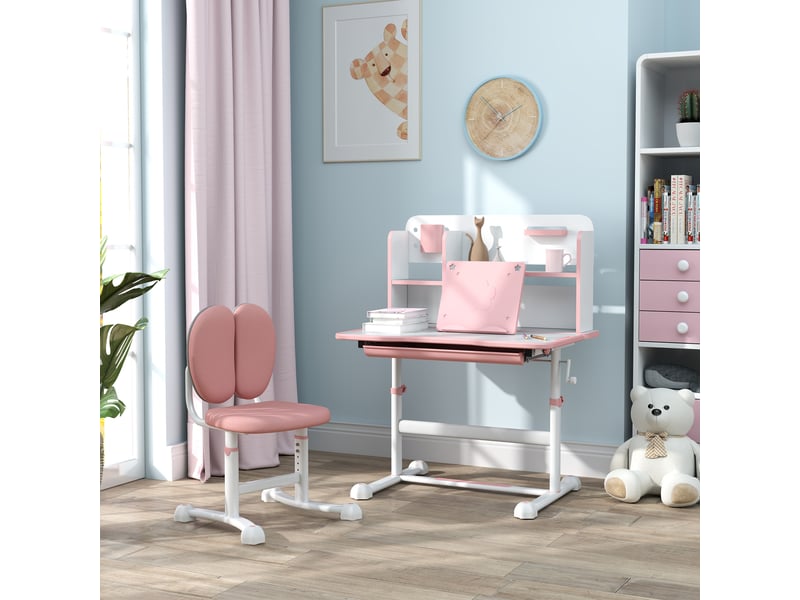 Ensemble bureau et chaise pour enfants de 3 ans et plus, hauteur réglable, plateau inclinable, 80 x 55 x 107,5 cm, rose - Conforama C