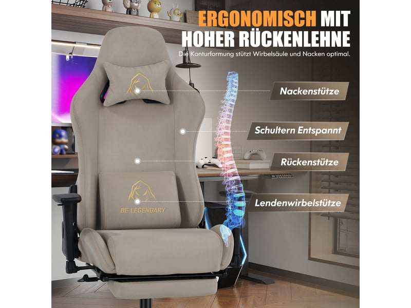  Chaise gaming ergonomique - avec repose-pieds - accoudoirs réglables 4d - dossier inclinable réglable de 90 à 135° - assise à ressorts ensachés - charge maximale 136 kg, marron  - Conforama E