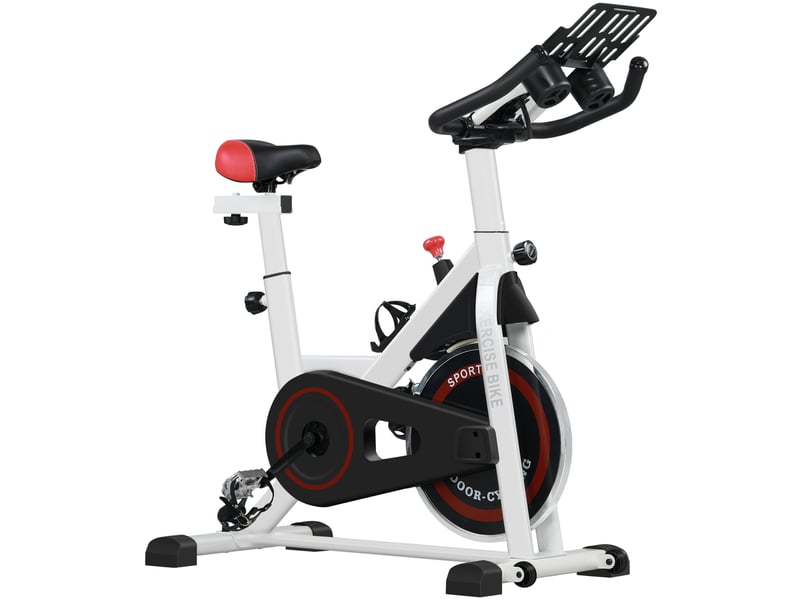  Vélo d'appartement avec résistance réglable, volant d'inertie de 8 kg, écran lcd, guidon et selle réglables, blanc  - Conforama B