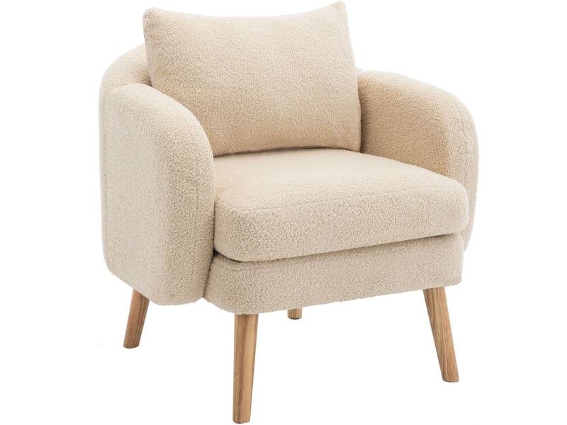  Fauteuil teddy fixe 1 place beige avec coussin, assise en mousse et pieds en bois, style moderne pour salon  - Conforama A