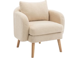 Fauteuil teddy fixe 1 place beige avec coussin, assise en mousse et pieds en bois, style moderne pour salon