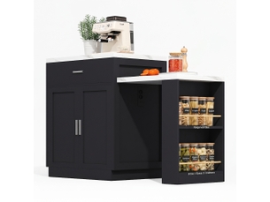 Îlot de cuisine avec table extensible, noir effet marbre, 211cm