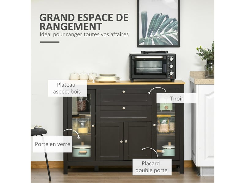  Buffet 3 placards 2 tiroirs en mdf et verre trempé noir 120 x 40 x 90 cm  - Conforama D