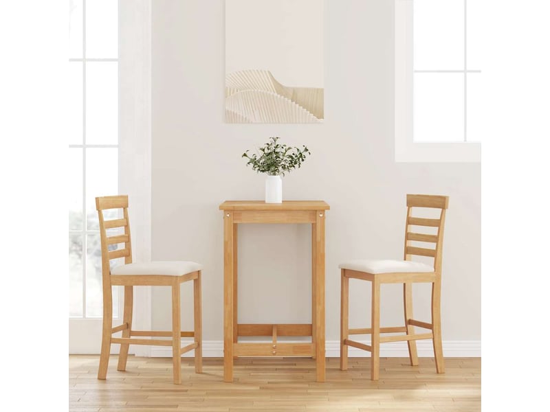  Lot de 2 tabouret de bar, chaise de bar avec coussins naturel bois massif d'hévéa  - Conforama B