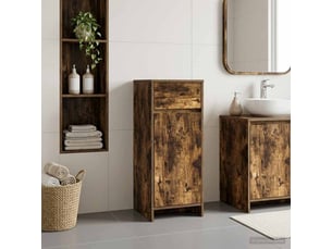 Armoire de salle de bain, meuble de rangement chêne fumé 35x36.5x85 cm