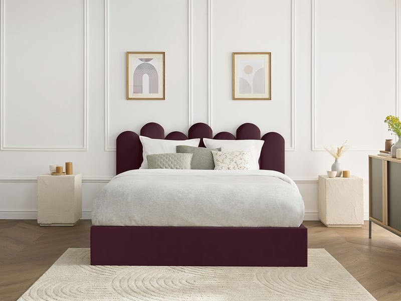  Bobochic lit coffre badja velours rouge 160x200 BADJA - Conforama D