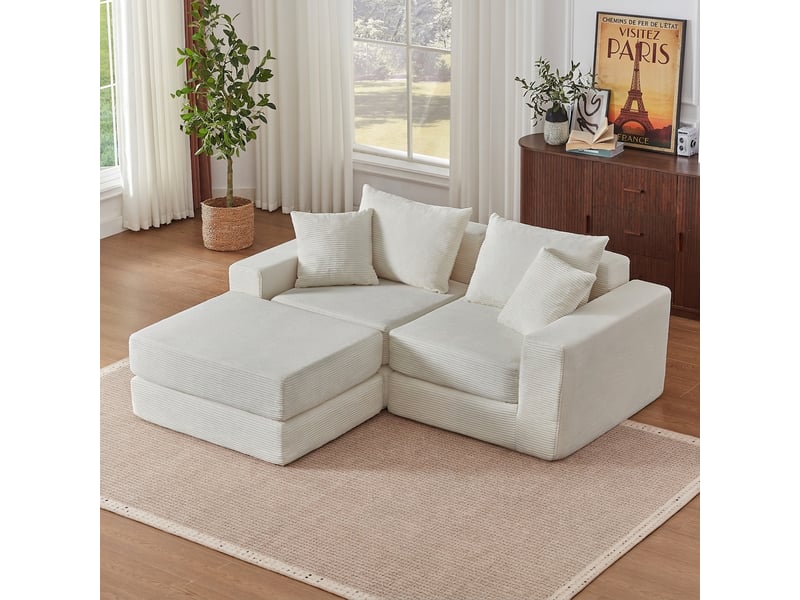 Canapé modulable 3 places loveeat cloud en velours côtelé blanc avec base antidérapante  - Conforama B