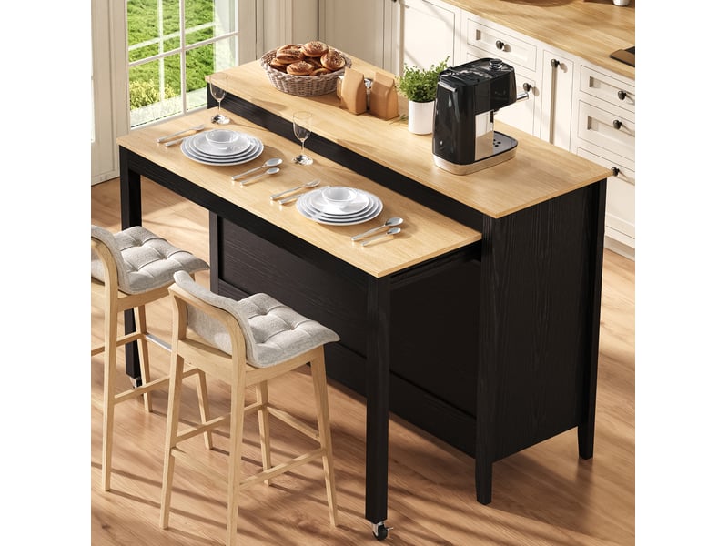  Îlot de cuisine avec table extensible et rangement 120 cm evryae  - Conforama D