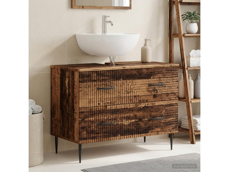  Meuble sous lavabo de salle de bain haarlem bois ancien cf64888  - Conforama B