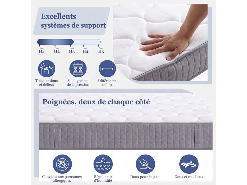  Matelas à ressorts ensachés 140x200 cm, 25 cm, h3, 7 zonen N634P455465A - Conforama W