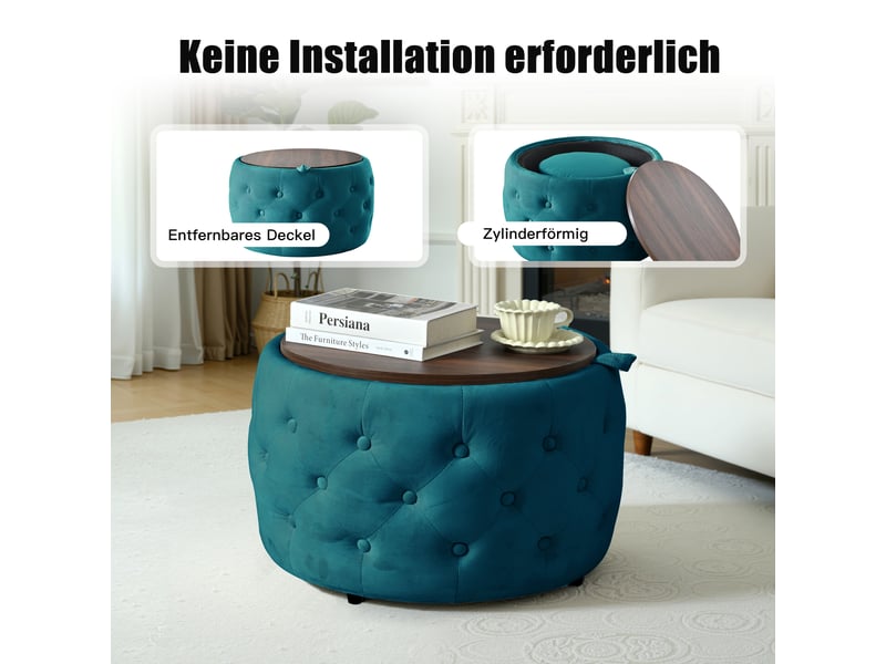  Lot de 2 poufs gigognes ronds avec coffre de rangement velours bleu 58x58x38 cm W3413P412895 - Conforama E