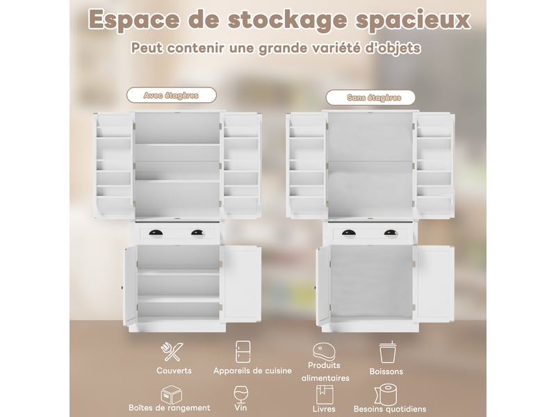  Armoire de cuisine blanche 182 cm, buffet vaisselier 4 portes. Matelas non inclus.  - Conforama C