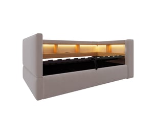 Lit coffre 90x190cm - lit simple 90x190 avec tête de lit étagère, led, prises usb - gris foncé
