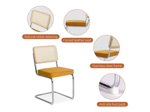 Lot de 2 chaises de salle à manger cantilever –50 x 56.9 x 85.9cm – dossier cannage en rotin & assise velours – structure métal chromé - orange