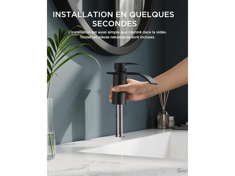 Robinet de salle de bain noir,mitigeur lavabo cascade en acier inoxydable,mitigeur monocommande pour eau chaude et froide dans la salle de bain - Conforama B