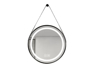 Miroir led rond 50 cm sangle noire cadre métal éclairage réglable commande tactile antibuée pour salle de bain