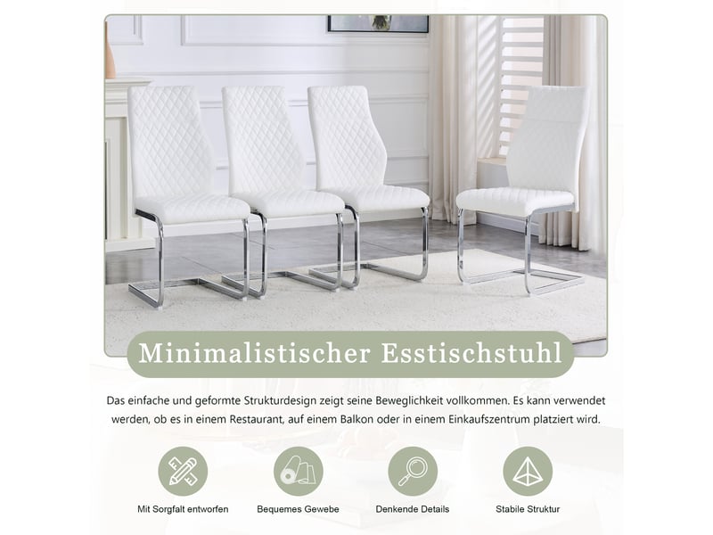  Lot de 2 chaises de salle à manger en similicuir pu blanc, pieds en métal argenté W3658P391052 - Conforama D