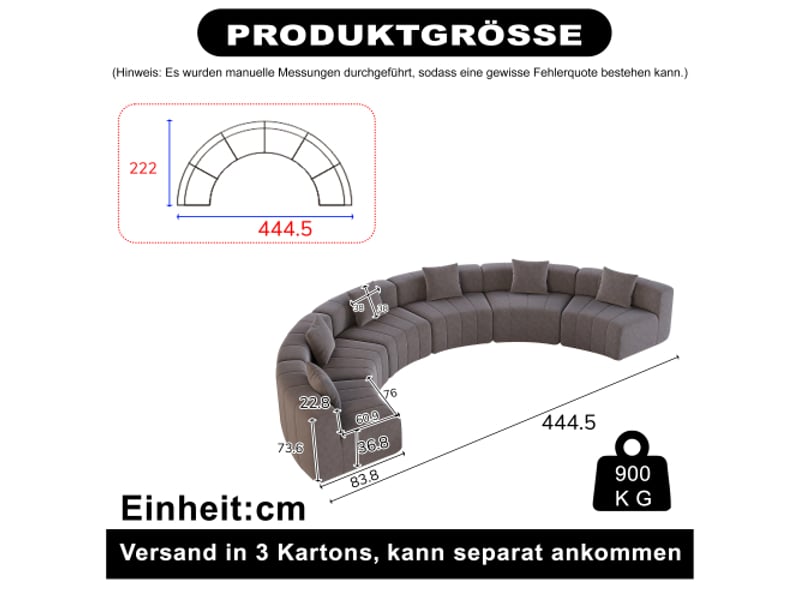 Module canapé chenille courbé avec 2 coussins - demi-cercle symétrique pour salon, chambre ou bureau, repos ou sieste - Conforama C