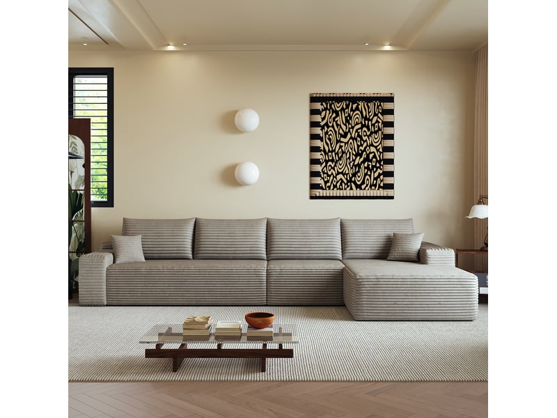  Canapé d'angle modulaire 340x175x83 cm velours côtelé camel  - Conforama C