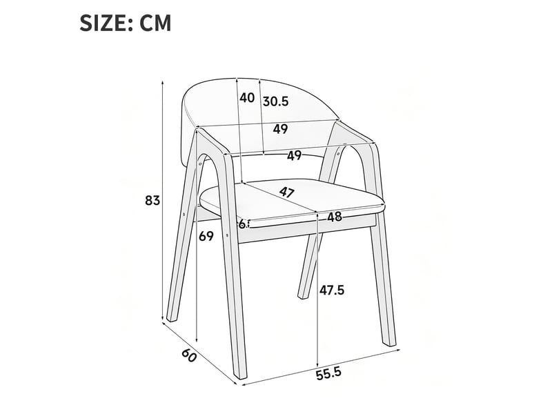  Lot de 6 chaises de salle à manger avec accoudoirs en lin beige et bois naturel  - Conforama C