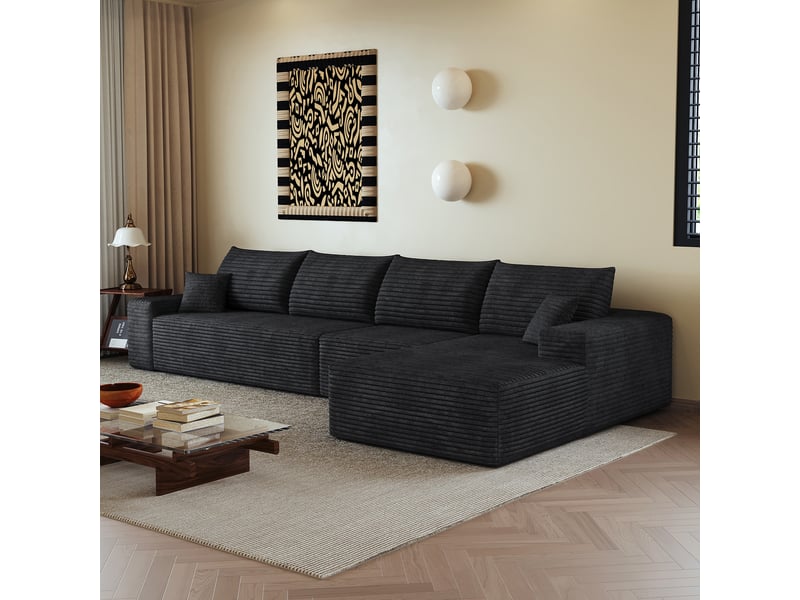  Canapé d'angle, canapé modulable, assise profonde, livré monté, design moderne, 340 cm, pour salon, chambre, noir, appartement  - Conforama E