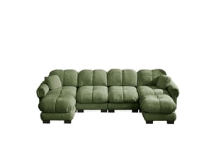 Canapé modulable 4 places en u, canapé d'angle panoramique avec tissu chenille vert, design ergonomique et coussins matelassés pour salon moderne
