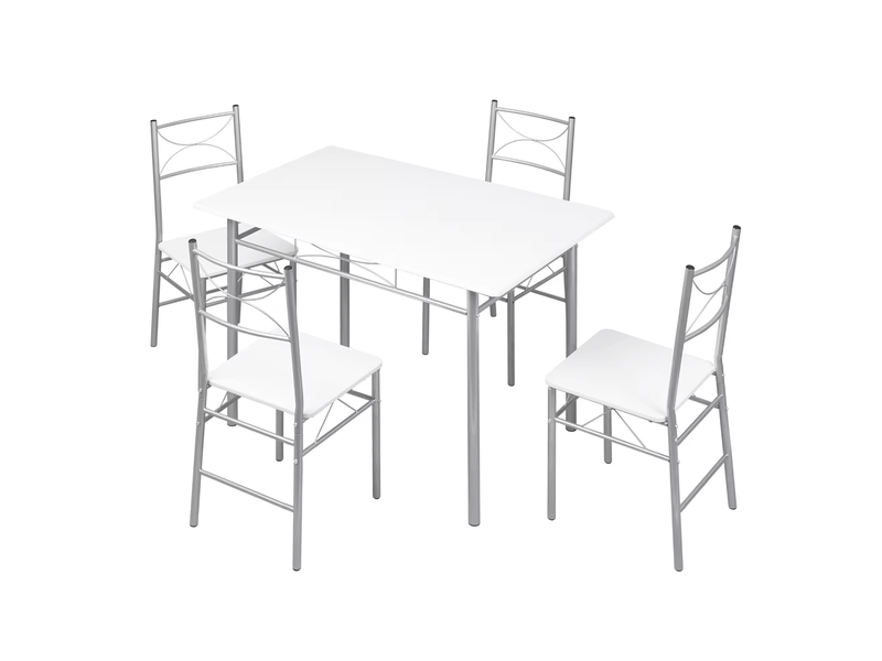 Ensemble table à manger et 4 chaises mdf blanc et métal argenté - Conforama A