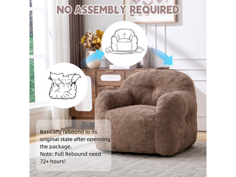 Fauteuil pouf avec accoudoirs – fausse fourrure – sans montage – kaki  - Conforama D
