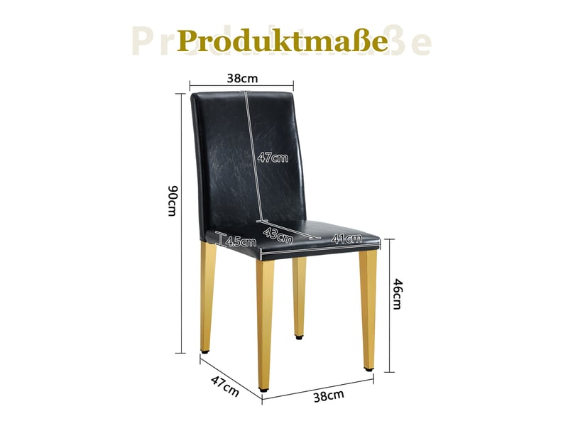  Lot de 6 chaises de salle à manger design, simili cuir noir et pieds métal dorés brillants, style luxe léger européen pour salle à manger et salon  - Conforama C
