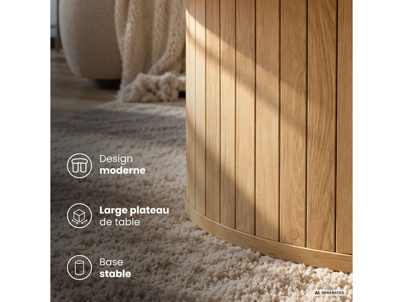  Table basse nubo coloris bois naturel 80 cm ronde cannelée avec rangement 80x80x45 cm NUBO - Conforama E