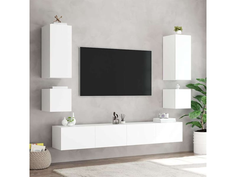  Lot de 2 meuble tv mural avec lumières led blanc 40,5x35x40 cm  - Conforama E