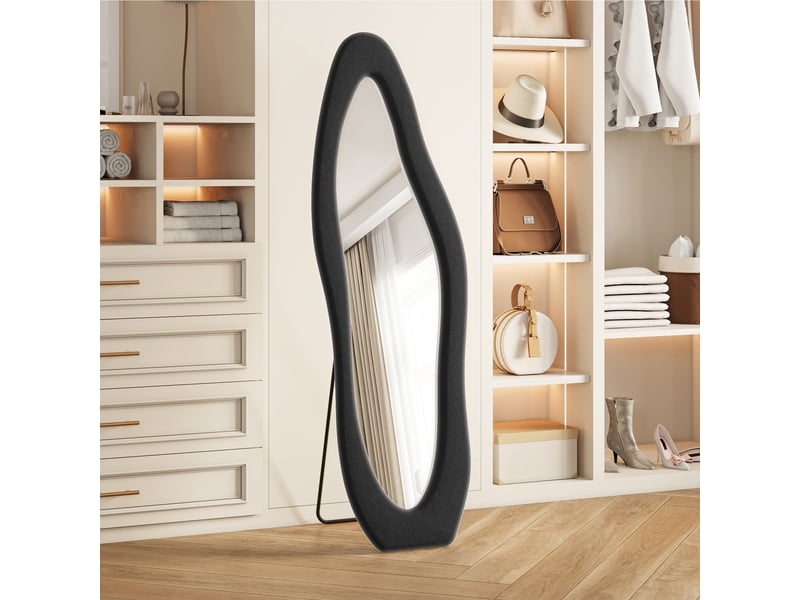  Miroir sur pied - 160 x 50 cm - noir - miroir plein pied irrégulier, cadre rembourré en velours, style moderne et artistique  - Conforama E