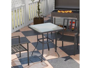 Table de jardin carrée - noir - verre trempé - métal robuste - 68,5x68,5 cm - hauteur 84 cm - poids 9,4 kg