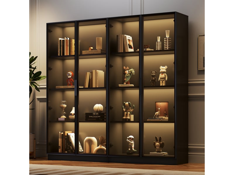  Vitrine de rangement en panneaux de particules avec led noir chicfurn  - Conforama D