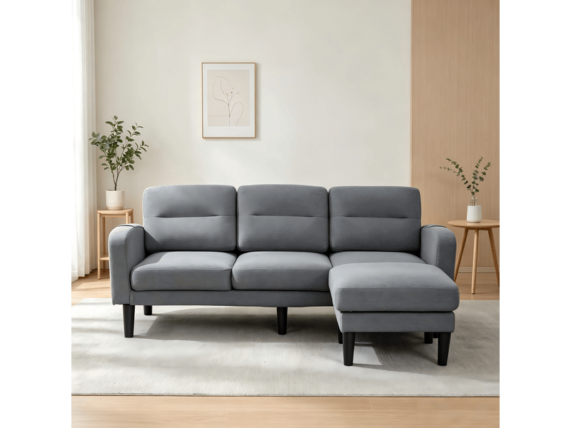 Canapé d’angle gris 3 places avec méridienne, canapé modulaire en tissu pour salon, 204 x 136 x 80 cm avec rangements latéraux - Conforama D